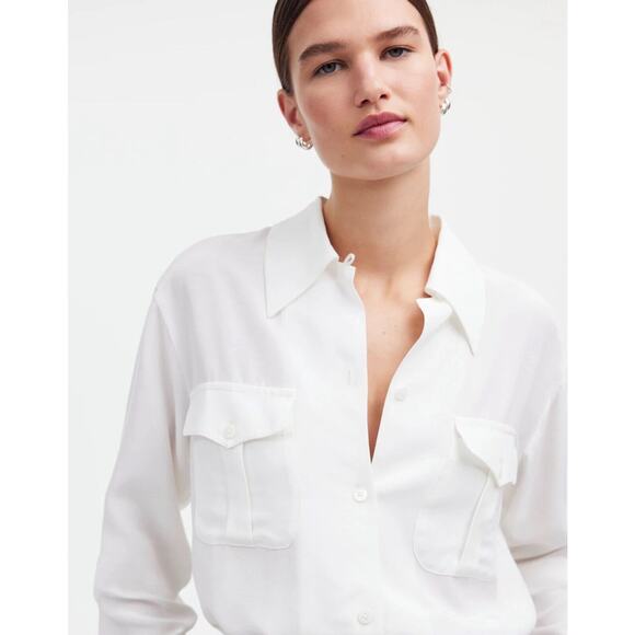 Alexa Chung for Madewell Pleat-Pocket Button-Up Shirt Small Eyelet White NT108 - Picture 2 of 16